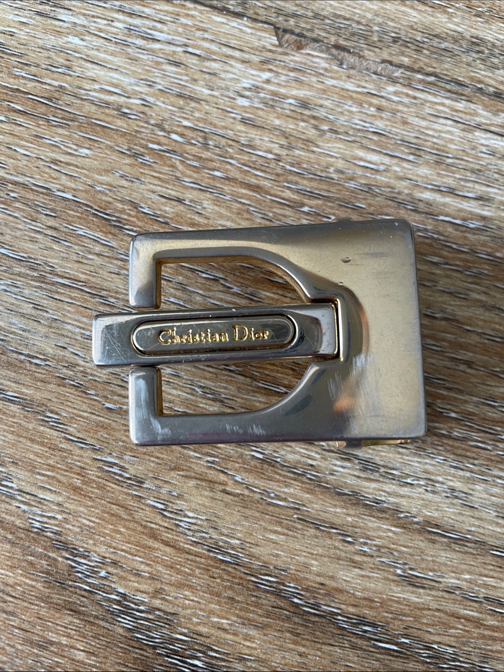 Christian Dior Vintage Gold Silver Tone Metal Belt Buckle